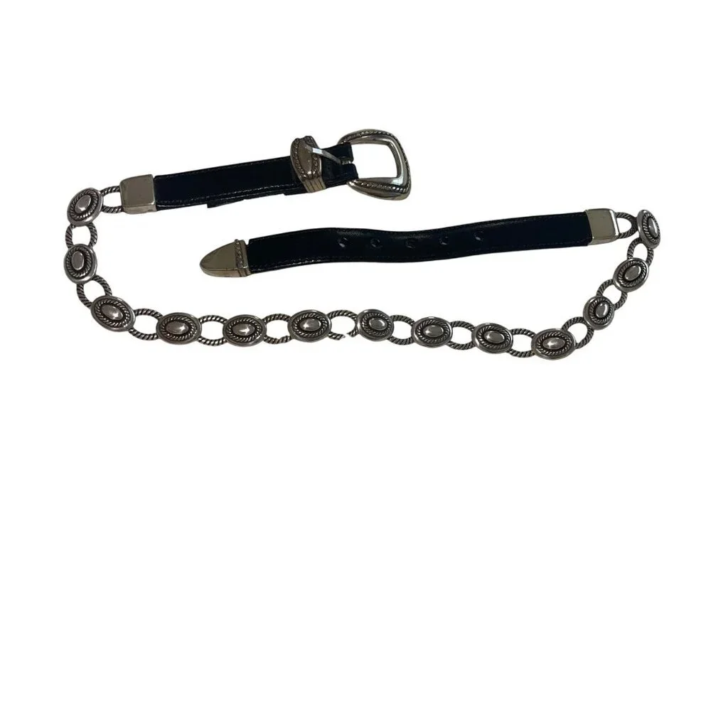 Brighton Vintage 1995 Womens Size S Black Tone Oval Metal Link Belt Casual